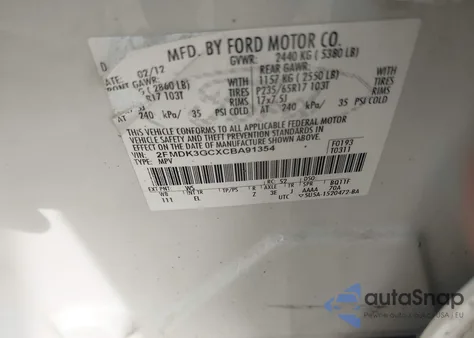 2012 Ford Edge Se from USA, damaged, VIN 2FMDK3GCXCBA91354
